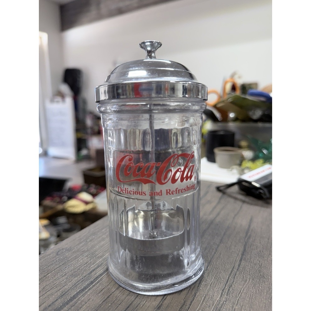 Coca Cola Coke 6" Glass Straw Dispenser Holder Delicious & Refreshing 4"